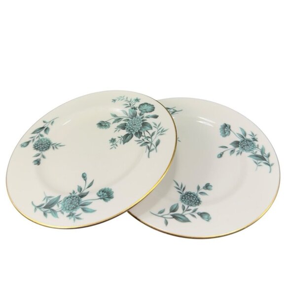 Pickard Fine Porcelain Diana Dish Plate 6in Plates Dishes USA Green Ivory Set 2 - Picture 1 of 13
